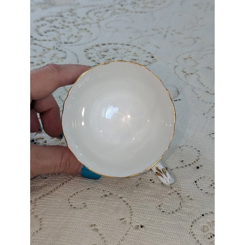 Vintage Tea Cup and Saucer Set White Floral Crown Staffordshire Gold